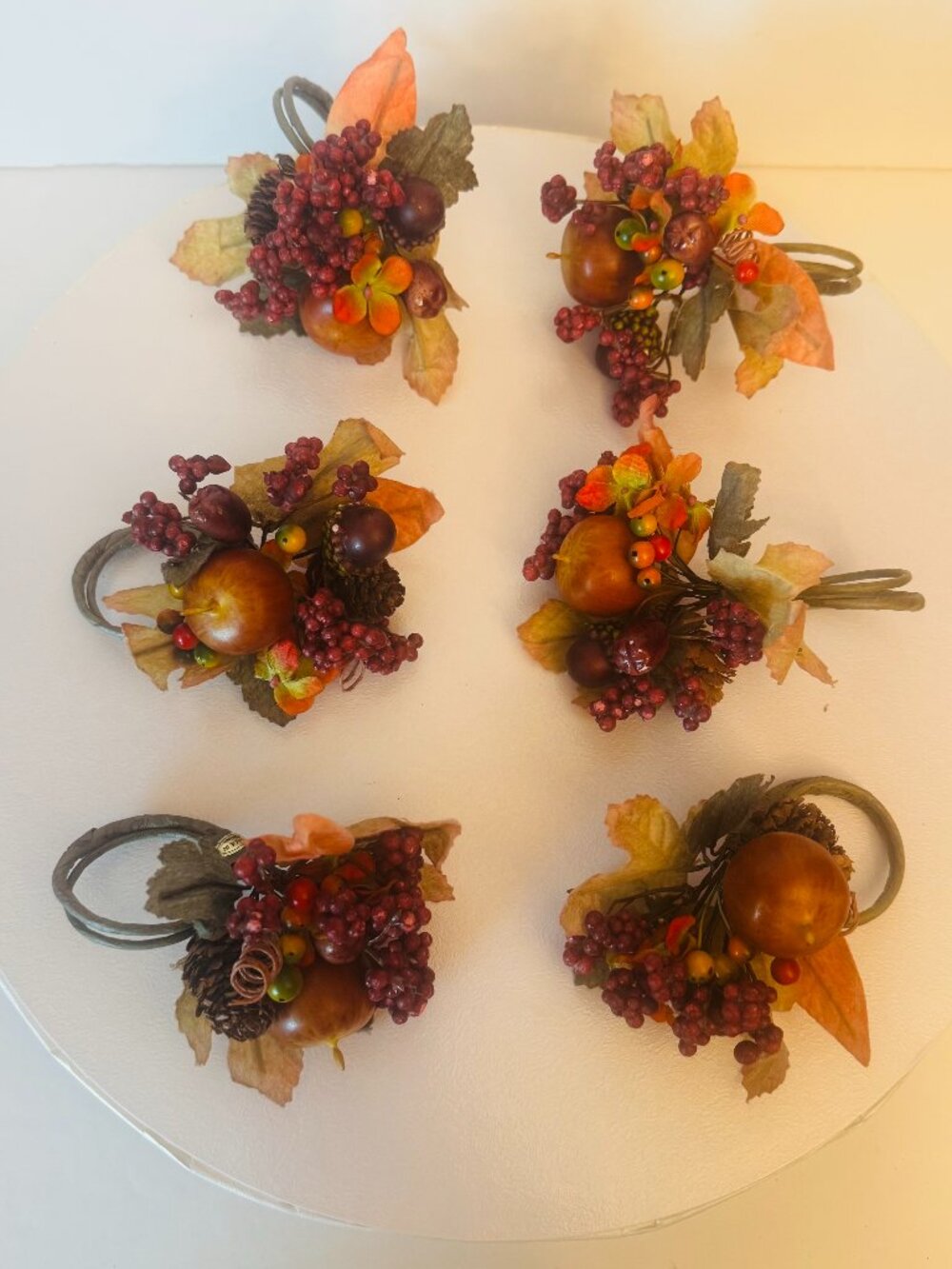 Thanksgiving 6 Napkin Rings Fall Adorned Triple Birch Cluster Accent Piece Autum